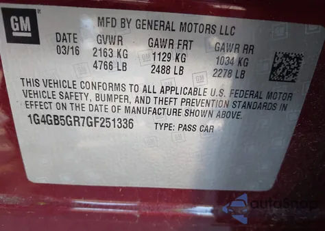 2016 Buick Lacrosse Leather from USA, damaged, VIN 1G4GB5GR7GF251336